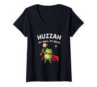 Damen Lustiger Frosch Ritter Huzzah My Roll Rules Dim Sum Japanisch T-Shirt mit V-Ausschnitt