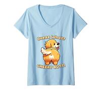 Damen Lustiger Golden Retriever Guess What Cheeky Butt Boys Girls T-Shirt mit V-Ausschnitt