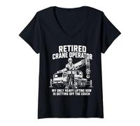Damen Lustiger Kranführer Ruhestand Heavy Lifting Humor T-Shirt mit V-Ausschnitt
