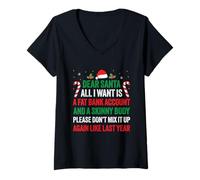 Damen Lustiger Lieber Weihnachtsmann Alles was ich Will ist EIN Fettes Bankkonto Skinny Body T-Shirt mit V-Ausschnitt