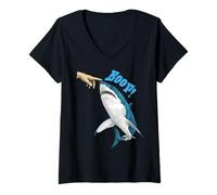 Damen Lustiger Meme Shark Nose Boop Hand Booping Ocean Animal T-Shirt mit V-Ausschnitt