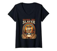 Damen Lustiger Präriehund Slayer Cowboy Western Wüste Tier Nager T-Shirt mit V-Ausschnitt