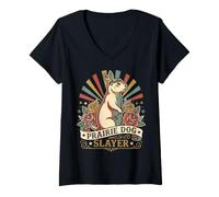 Damen Lustiger Präriehund Sonnenuntergang - Vintage Prärie Dog Slayer Jagd T-Shirt mit V-Ausschnitt