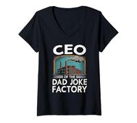Damen Lustiger Spruch CEO of The Dad Joke Factory T-Shirt mit V-Ausschnitt
