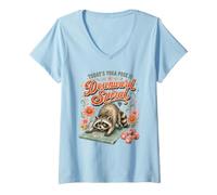 Damen Lustiger Waschbär Yoga Pose Workout Downward Spiral Humor T-Shirt mit V-Ausschnitt