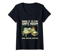 Damen Lustiger Zombie-Survival-Horror-Gamer Made It to The Safe Room T-Shirt mit V-Ausschnitt