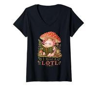 Damen Lustiges Axolotl I Read A Lotl Cottagecore Buch Lesen Wortspiel T-Shirt mit V-Ausschnitt