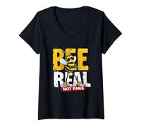 Damen Lustiges Bienen-Shirt - Biene echt Nicht gefälscht Statement Geschenke Männer Frauen T-Shirt mit V-Ausschnitt