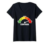 Damen Lustiges Cortisol Level Cat Meme Design Graphic Tee für Frauen T-Shirt mit V-Ausschnitt