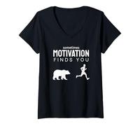 Damen Lustiges Laufmotivation Chased by A Bear Design T-Shirt mit V-Ausschnitt