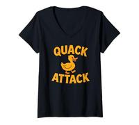 Damen Lustiges Quack Attack Duck Graphic Retro Humor Cute Animal T-Shirt mit V-Ausschnitt