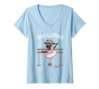 Damen Lustiges Schaf, Witz, tanzende Ballerina, süßes Lamm Bauernhoftiere T-Shirt mit V-Ausschnitt