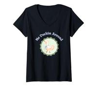 Damen Lustiges Wortspiel No Duckin Around Cute Duck with Attitude T-Shirt mit V-Ausschnitt