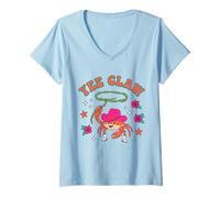 Damen Lustiges Yee Claw Crab Cowboy Cowgirl Coastal Western Beach Art T-Shirt mit V-Ausschnitt