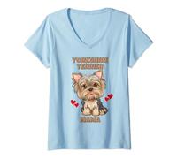 Damen Lustiges Yorkshire Terrier Tshirt | Hunde T-Shirt mit V-Ausschnitt