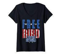 Damen Lynyrd Skynyrd Freebird Kontrastlogo Sterne Streifen US-Flagge T-Shirt mit V-Ausschnitt