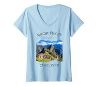 Damen Machu Picchu Lost City of The Inkas Iconic Trekking Trail T-Shirt mit V-Ausschnitt