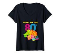 Damen Made In 80s, Vintage 80's, I Love 80's Era Graphic Design T-Shirt mit V-Ausschnitt