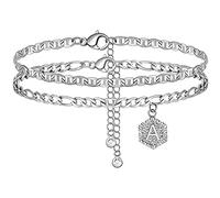 Damen Mädchen 26 Buchstabe doppelte Armkette Fußkette verstellbares Herz Fußbändchen Armband in Silber Gold Schöne Fußschmuck Armschmuck für Freundin Liebeskind Geliebte