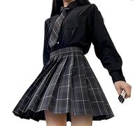 Damen Mädchen Faltenrock mit Shorts Hohe Taille Skater Tennis Schule Uniform A-Linie Minirock, GRAU, Klein