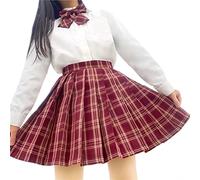 Damen Mädchen Faltenrock mit Shorts Hohe Taille Skater Tennis Schule Uniform A-Linie Minirock, Rot-Amaranth, X-Klein