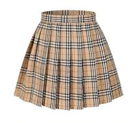 Damen Mädchen Plaid Faltenrock Hohe Taille Japanische Schuluniform A-Linie Plissee JK Rock Skater Tennis, Khaki, Groß