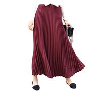 Damen Mädchen Plisseerock in Maxilänge Plissee-Maxirock Elastische Chiffon Langer Faltenrock Elastischer Bund für Frühling Sommer Herbst Rocklänge 90cm Einfarbig