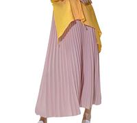 Damen Mädchen Plisseerock in Maxilänge Plissee-Maxirock Elastische Chiffon Langer Faltenrock Elastischer Bund für Frühling Sommer Herbst Rocklänge 90cm Einfarbig