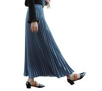 Damen Mädchen Plisseerock in Maxilänge Plissee-Maxirock Elastische Chiffon Langer Faltenrock Elastischer Bund für Frühling Sommer Herbst Rocklänge 90cm Einfarbig