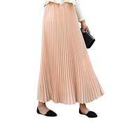 Damen Mädchen Plisseerock in Maxilänge Plissee-Maxirock Elastische Chiffon Langer Faltenrock Elastischer Bund für Frühling Sommer Herbst Rocklänge 90cm Einfarbig