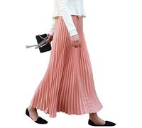 Damen Mädchen Plisseerock in Maxilänge Plissee-Maxirock Elastische Chiffon Langer Faltenrock Elastischer Bund für Frühling Sommer Herbst Rocklänge 90cm Einfarbig