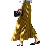 Damen Mädchen Plisseerock in Maxilänge Plissee-Maxirock Elastische Chiffon Langer Faltenrock Elastischer Bund für Frühling Sommer Herbst Rocklänge 90cm Einfarbig