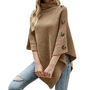 Damen Mädchen Strick Poncho Cape Rollkragen Pullover Strickpullover Strickponcho Grobstrick Fledermaus Pulli Sweater Top, Damen Poncho, leicht, einfarbig, Pullover Schal, Strick (02-Beige, One Size)