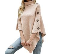 Damen Mädchen Strick Poncho Cape Rollkragen Pullover Strickpullover Strickponcho Grobstrick Fledermaus Pulli Sweater Top, Damen Poncho, leicht, einfarbig, Pullover Schal, Strick (04-Coffee, One Size)