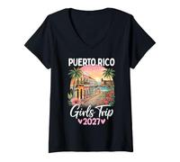 Damen Mädchenausflug nach Puerto Rico 2027 Altstadt von San Juan T-Shirt mit V-Ausschnitt