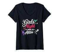 Damen Mädelsabend Ich bringe die Alibi Bachelorette Party T-Shirt mit V-Ausschnitt