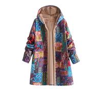 Damen-Mäntel, Damen Boho, bunter Mantel, Flanell, gefüttert, warm, lange Mäntel, Winterjacke, Damen lange Ärmel, warm, ethnisch, Oversize, Linie Jacken, Baggy Aztekenmuster, mit Reißverschluss