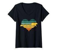 Damen Mama Bear im Vintage-Stil mit DREI Jungen, süßes Muttertags-Design T-Shirt mit V-Ausschnitt