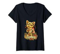 Damen Mama ist Yorkie, Mamas Junge Yorkshire Terrier Mama Yorkie Mama T-Shirt mit V-Ausschnitt