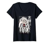 Damen Manga Girl Scream Hand Over Eyes Dunkles Kunstdesign T-Shirt mit V-Ausschnitt