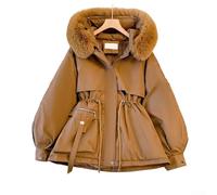 Damen Mantel Fleece Gefüttert Kapuzenjacke Daunen Baumwolle Warm Slim Fit Parka für Winter Gepolsterte Oberbekleidung M-3XL (L Braun)