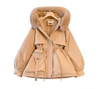 Damen Mantel Fleece Gefüttert Kapuzenjacke Daunen Baumwolle Warm Slim Fit Parka für Winter Gepolsterte Oberbekleidung M-3XL(L Khaki)