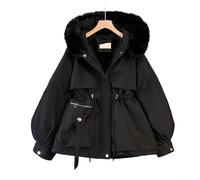 Damen Mantel Fleece Gefüttert Kapuzenjacke Daunen Baumwolle Warm Slim Fit Parka für Winter Gepolsterte Oberbekleidung M-3XL(L Schwarz)