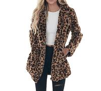 Damen Mantel Winter Damen Damen Leopard Faux Pocket Fuzzy Warm Winter Oversized Outwear Langer Mantel Plus Size Leopard Print Jacke Faux 'Langarm Body Furry Outerwear