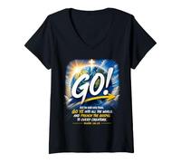 Damen Mark 16:15 Go Into All The World and Preach The Gospel T-Shirt mit V-Ausschnitt