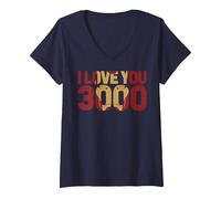 Damen Marvel Avengers Endgame Iron Man I Love You 3000 Text Fill T-Shirt mit V-Ausschnitt, Marineblau, S