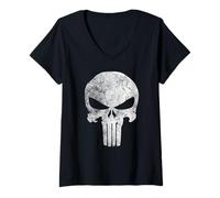 Damen Marvel Comics Punisher Skull Symbol Distressed T-Shirt mit V-Ausschnitt