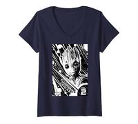 Damen Marvel Groot Guardians of The Galaxy 2 Light T-Shirt mit V-Ausschnitt, Marineblau, S