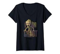 Damen Marvel Guardians Vol.2 I AM Groot Cute Angry T-Shirt mit V-Ausschnitt, Schwarz, L