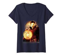 Damen Marvel Infinity War Dr. Strange Fire Symbol T-Shirt mit V-Ausschnitt, Marineblau, S